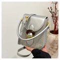 Silver small crossbody bag with woven texture, metal buckle and adjustable strap - Crocodile Pattern Style / Silver