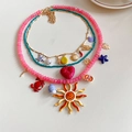 Three-layer summer beach necklace set with shell, starfish and colorful beads - Necklace-Multicolor