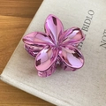 Elegant glossy metallic pink flower-shaped hair claw clip for women's hair styling. - Purple Flower Hair Claw