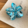 Metallic blue flower hair claw clip with a glossy finish for stylish women's hair - Hair Claw - Blue