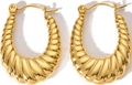Orecchini a cerchio in acciaio inossidabile placcato oro 18K con texture a torciglione - Yye023056