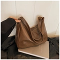 Vintage dark brown large capacity faux leather tote bag with wide shoulder strap - Mocha Without Charm