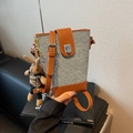 Mini borsa a secchiello in denim bicolore blu e marrone con ciondolo a coniglio - Grigio Con Pendente