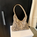 Fashionable leopard print underarm bag with brown strap and decorative bead tassel - Khaki
