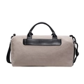 Large capacity canvas travel bag in beige with black leather handles and shoulder strap - Black