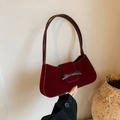 Deep red velvet baguette bag for women with leather bow detail and shoulder straps - Ancorra Red