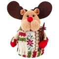 Peluche de reno navideño con bufanda a rayas y bastones de esquí para decoración - Alce