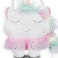 Cute plush tooth fairy toy with pink sequin tutu and colorful unicorn horn hair - White