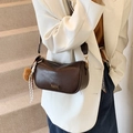 Dark brown matte leather Boston barrel bag with gold fashion plate and plush charm - Coffee with Pendant