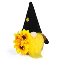 Bienenfest-Zwerg Plüsch mit schwarzem Filzhut, gelbem Bart und Sonnenblumen - Basis mit Karton / Schwarz