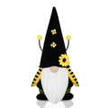 Gnome abeille en peluche avec corps rayé, chapeau tournesol et barbe blanche douce - Style Longue Barbe Chapeau Noir