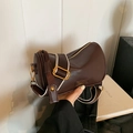 Brown Boston cylinder bag in faux leather with a wide decorative strap and gold zipper - Coffee Without Pendant