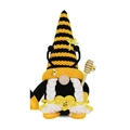 Bee Festival gnome plush with yellow striped hat and wooden honey dipper stick - Female Style (With Honey Stirrer)