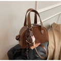 Brown suede crossbody bag with premium matte texture and baseball themed charm - Brown with Charm
