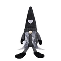 Handmade Swedish coffee gnome plush with black knit hat, white heart, and grey braids decor - Grey Braid Style / Grey Female