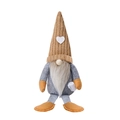 Brown knitted gnome plush with white heart accent and soft white faux fur beard - Khaki Hat With Beard Style / Khaki Male