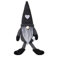 Handmade Scandinavian coffee gnome plush in dark grey with heart-patterned knitted hat - Grey Beard / Grey Male