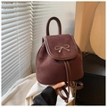 Brauner Rucksack aus Wildleder-Imitat mit goldener Schleife im Retro-Schulstil - Braun