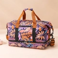 Large capacity floral travel bag with tropical leaf print and bottom shoe compartment - Purple