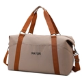 Beige HAYUN Reisetasche aus Segeltuch mit orangen Griffen und Schultergurt - Kaffeebraun