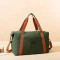Large capacity yoga travel bag in dark green canvas with adjustable brown shoulder strap - Army Green