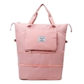 Pink large-capacity travel bag with expandable bottom and waterproof nylon fabric - Sweet Pink