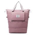 Pink waterproof travel tote bag with expandable bottom and nylon webbing handles - Sakura Pink