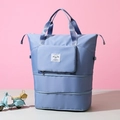 Morandi blue large capacity travel bag with waterproof fabric and expandable bottom zipper - Blue