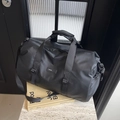 Large capacity black oxford travel bag with adjustable strap and side drawstring pocket - Black