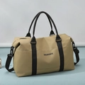 Khaki large capacity oxford travel bag with black handles and adjustable shoulder strap - Khaki