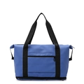 Blue travel duffel bag with shoe compartment and trolley sleeve for luggage attachment - Dark Blue