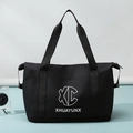 Large black nylon travel duffel bag with XHUAYUNX logo and expandable bottom storage compartment - Versatile Black