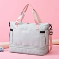 Light grey large capacity travel bag for women with pink shoulder straps and handles - Green and Pink