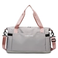 Large capacity light grey travel bag with pink straps for women fitness or travel. - Grey and Pink