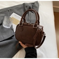Vintage dark brown PU leather Boston handbag with embossed letters and silver hardware - Coffee