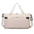Large capacity lightweight beige travel duffel bag for women with top handles and shoulder strap - Off White