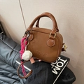 Brown retro PU leather crossbody bag with PANTOR logo and cute decorative charms - Brown with Pendant