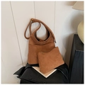 Großes Taschen-Set aus braunem Wildlederimitat mit passender kleiner Tasche und Schnalle - Braun