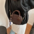 Coffee brown mini Boston bag with baseball charm and PANTOOR embossed logo - Coffee with Pendant