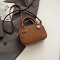 Retro dark brown polished leather crossbody bag with top handle and gold hardware - Brown No Pendant
