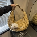Sac bandoulière beige matelassé avec texture bulle et charm nuage mignon - Avec Pendentif / Kaki