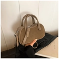 Khaki Boston-style crossbody bag in smooth leather and suede texture for women - Khaki