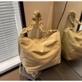 Light yellow oversized nylon shoulder bag with stylish ruched cloud-style strap - Off-white