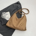 Caramel pebble leather shoulder bag with gold buckles and minimalist fashion design - Khaki (Without Charm)