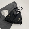 Black lychee texture leather crossbody bag with gold buckles and adjustable strap - Black (Without Charm)