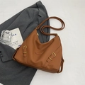 Versatile caramel brown lychee texture leather crossbody bag with golden hardware - Brown (Without Pendant)