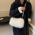 White faux fur crossbody bag with elegant pearl handle and gold hardware for winter - Off-white