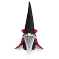 Poupée gnome vampire d'Halloween avec un chapeau pointu noir et une cape doublée de rouge - Long Beard Style / Style avec Dents