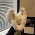 Elegante bolso de hombro de piel sintética blanca con cadena de plata y perlas - Blanco Roto