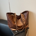 Bolso tote grande de cuero sintético marrón oscuro con diseño de retazos para el trabajo - café